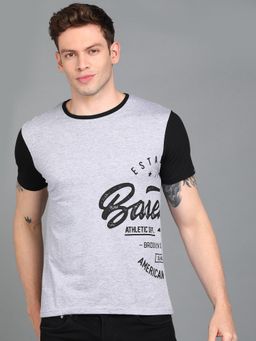 Urbano Fashion - Men Grey Black Printed Slim Fit Cotton T-Shirt