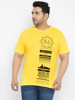 Urbano Plus - Men Yellow Printed Regular Fit Cotton T-Shirt