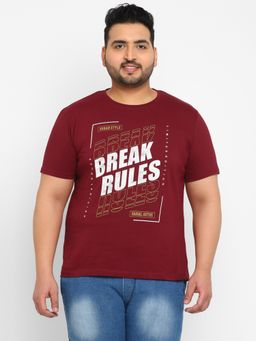 Urbano Plus - Men Maroon Printed Regular Fit Cotton T-Shirt