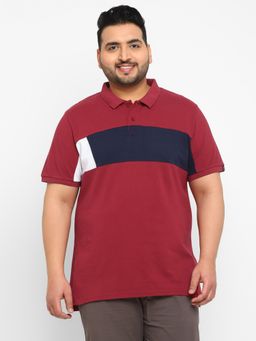 Urbano Plus - Men Maroon Colourblock Regular Fit Cotton Polo T-Shirt