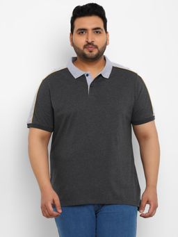 Urbano Plus - Men Grey Solid Regular Fit Cotton Polo T-Shirt
