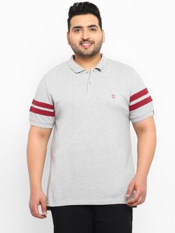 Urbano Plus - Men Grey Melange Regular Fit Cotton Polo T-Shirt