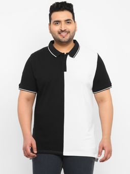 Urbano Plus - Men Black Colourblock Regular Fit Cotton Polo T-Shirt