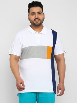 Urbano Plus - Men White Colourblock Regular Fit Cotton Polo T-Shirt