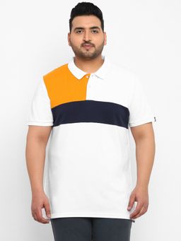 Urbano Plus - Men White Colourblock Regular Fit Cotton Polo T-Shirt
