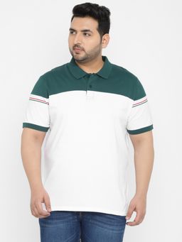 Urbano Plus - Men Green Colourblock Regular Fit Cotton Polo T-Shirt
