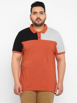 Urbano Plus - Men Orange Colourblock Regular Fit Cotton Polo T-Shirt