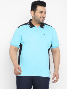 Urbano Plus - Men Blue Solid Regular Fit Cotton Polo T-Shirt