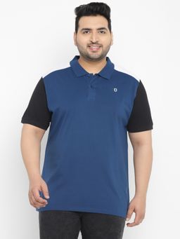 Urbano Plus - Men Blue Solid Regular Fit Cotton Polo T-Shirt