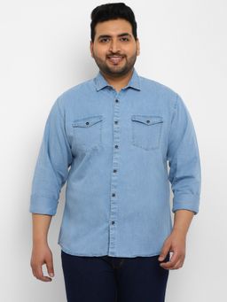 Urbano Plus - Men Light Blue Regular Fit Casual Denim Shirt