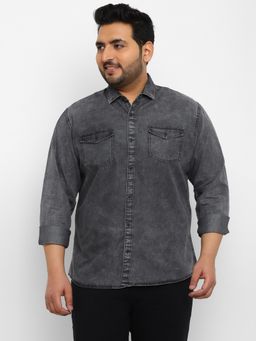Urbano Plus - Men Grey Regular Fit Casual Denim Shirt