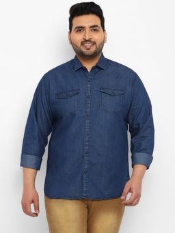 Urbano Plus - Men Navy Blue Regular Fit Casual Denim Shirt