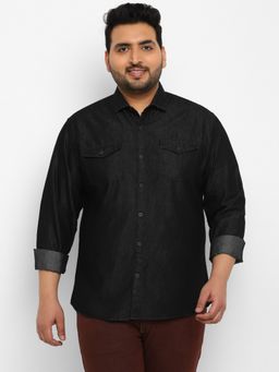 Urbano Plus - Men Black Regular Fit Casual Denim Shirt