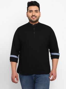 Urbano Plus - Men Black Cotton Regular Fit Casual Solid Shirt