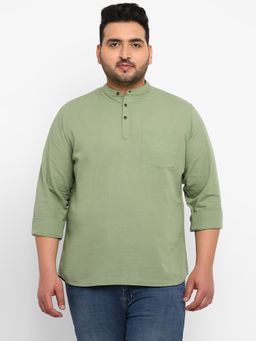 Urbano Plus - Men Green Cotton Regular Fit Casual Solid Shirt