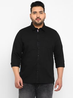 Urbano Plus - Men Black Cotton Regular Fit Casual Solid Shirt