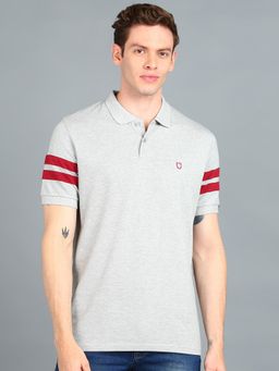Urbano Fashion - Men Grey Melange Slim Fit Cotton Polo T-Shirt