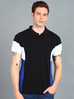 Urbano Fashion - Men Black Colourblock Slim Fit Cotton Polo T-Shirt