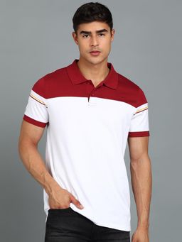 Urbano Fashion - Men Maroon Colourblock Slim Fit Cotton Polo T-Shirt