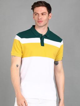 Urbano Fashion - Men Yellow Colourblock Slim Fit Cotton Polo T-Shirt