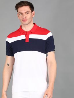 Urbano Fashion - Men Blue Colourblock Slim Fit Cotton Polo T-Shirt
