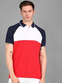 Urbano Fashion - Men Red Solid Slim Fit Cotton Polo T-Shirt
