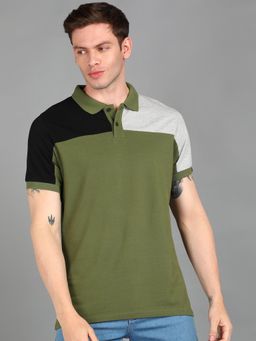 Urbano Fashion - Men Olive Solid Slim Fit Cotton Polo T-Shirt