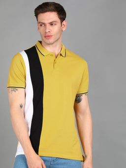 Urbano Fashion - Men Yellow Colourblock Slim Fit Cotton Polo T-Shirt