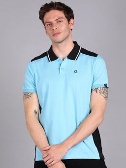 Urbano Fashion - Men Blue Solid Slim Fit Cotton Polo T-Shirt