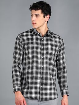 Urbano Fashion - Men Black Cotton Slim Fit Casual Checks Shirt