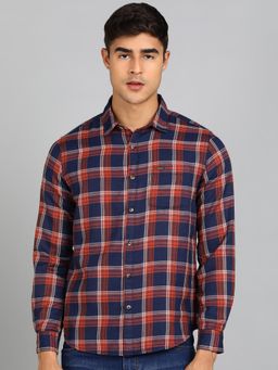 Urbano Fashion - Men Blue Cotton Slim Fit Casual Checks Shirt