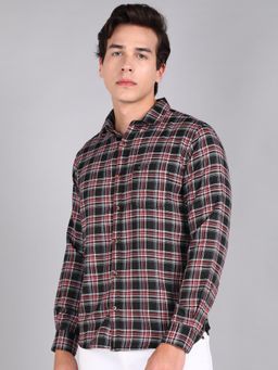 Urbano Fashion - Men Black Cotton Slim Fit Casual Checks Shirt
