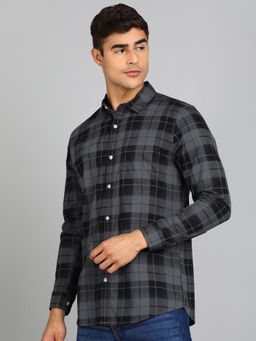 Urbano Fashion - Men Grey Cotton Slim Fit Casual Checks Shirt