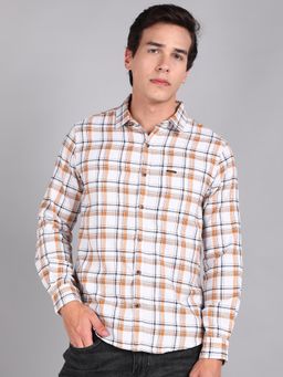 Urbano Fashion - Men White Cotton Slim Fit Casual Checks Shirt