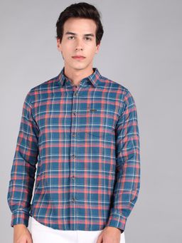 Urbano Fashion - Men Blue Cotton Slim Fit Casual Checks Shirt