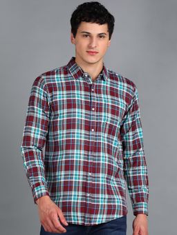 Urbano Fashion - Men Maroon Cotton Slim Fit Casual Checks Shirt