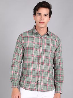 Urbano Fashion - Men Green Cotton Slim Fit Casual Checks Shirt