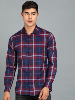 Urbano Fashion - Men Red Cotton Slim Fit Casual Checks Shirt