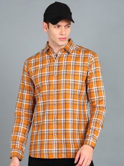 Urbano Fashion - Men Yellow Cotton Slim Fit Casual Checks Shirt
