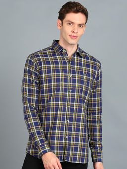 Urbano Fashion - Men Blue Cotton Slim Fit Casual Checks Shirt