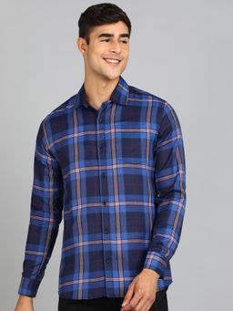 Urbano Fashion - Men Blue Cotton Slim Fit Casual Checks Shirt