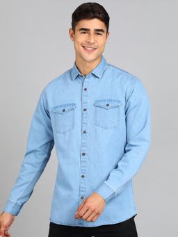 Urbano Fashion - Men Blue Slim Fit Casual Denim Shirt