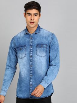 Urbano Fashion - Men Blue Slim Fit Casual Denim Shirt