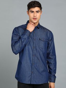 Urbano Fashion - Men Navy Blue Slim Fit Casual Denim Shirt