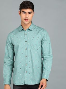 Urbano Fashion - Men Green Cotton Slim Fit Casual Printed Shirt