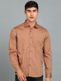 Urbano Fashion - Men Brown Cotton Slim Fit Casual Printed Shirt