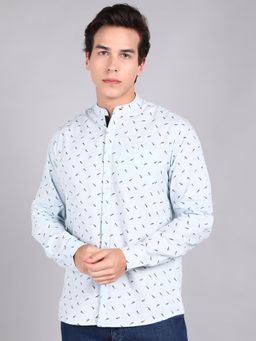 Urbano Fashion - Men Blue Cotton Slim Fit Casual Printed Shirt
