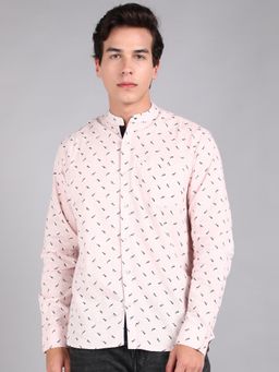 Urbano Fashion - Men Pink Cotton Slim Fit Casual Printed Shirt