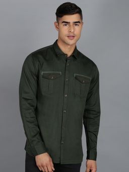 Urbano Fashion - Men Olive Cotton Slim Fit Casual Solid Shirt
