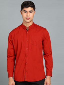 Urbano Fashion - Men Red Blue Cotton Slim Fit Solid Shirt